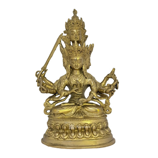 Brassaura™ Sitting Avaloketishvara Bodhisattva Statue | Handcrafted Brass Idol | Height 10.6 Inches (27 cm) & Weight 2.7 Kgs