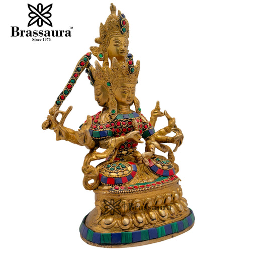 Brass Gem Stone Work Six Hand Tara Weight 2 Kg And Height 10.3 Inch