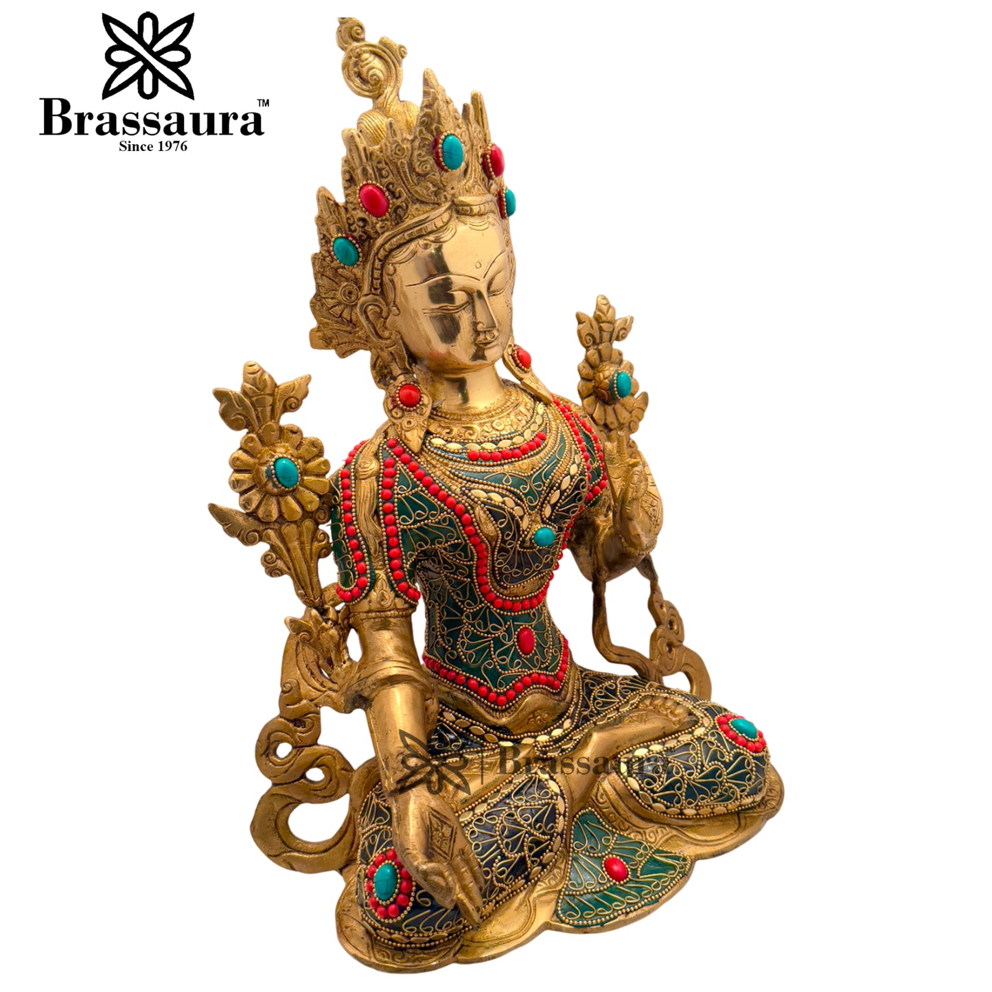 Brass Gem Stone Work Tara Weight 7 Kg And Height 15 Inch