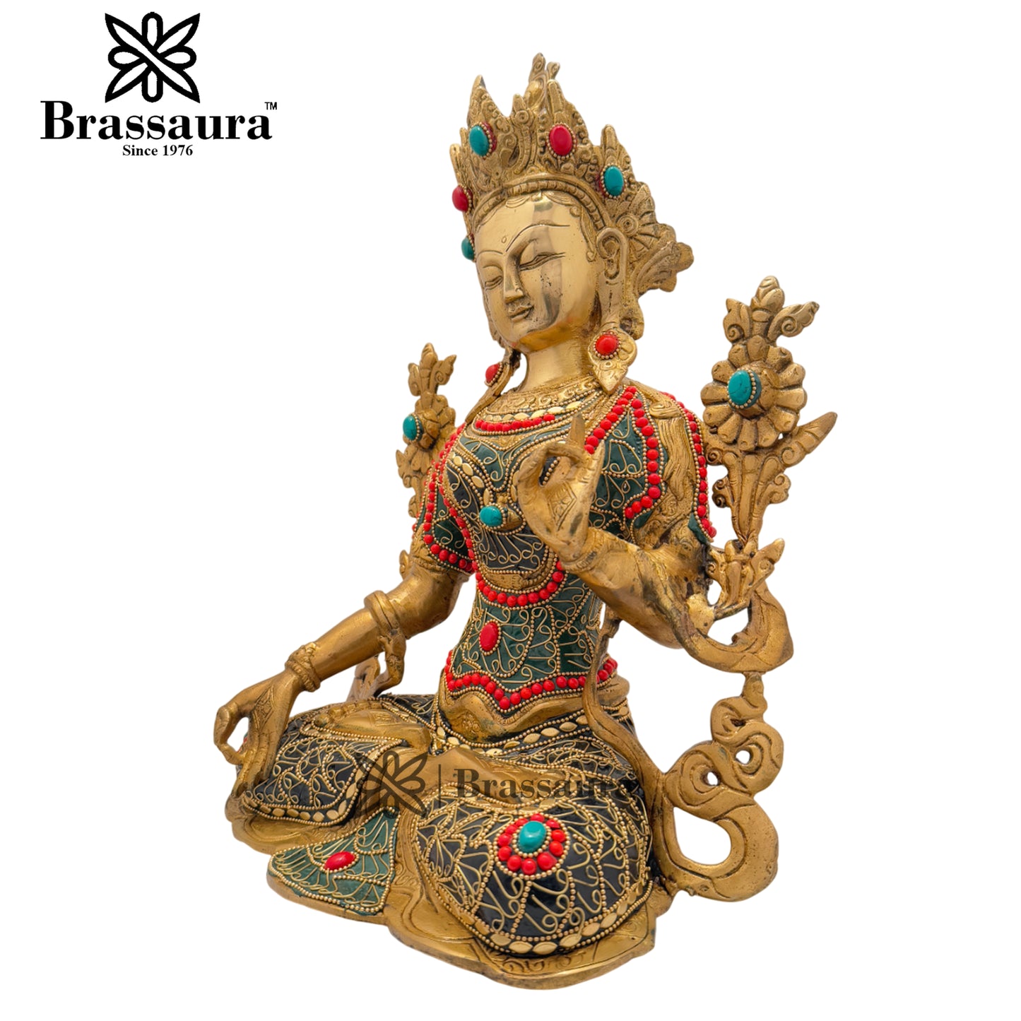Brass Gem Stone Work Tara Weight 7 Kg And Height 15 Inch