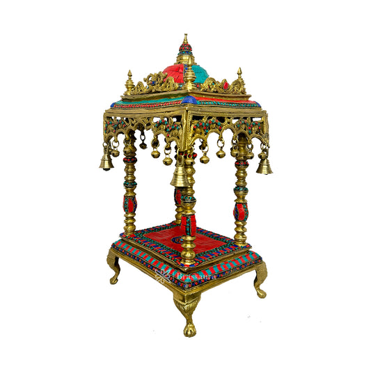 Brassaura™ Brass Gem Stone Work Temple Statue – Height 21 Inches & Weight 14.8 Kgs | Temple & Pooja Décor