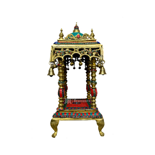 Brassaura™ Brass Gem Stone Work Temple Statue – Height 21 Inches & Weight 14.8 Kgs | Temple & Pooja Décor