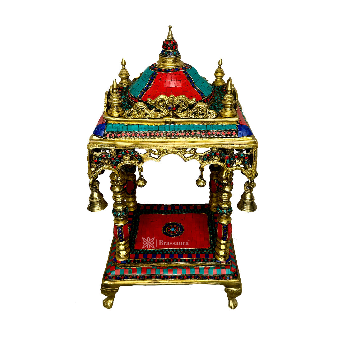 Brass Big Size Gem Stone Work Temple Statue for Home and Decor Weight 14.5 Kg Height 30 cm