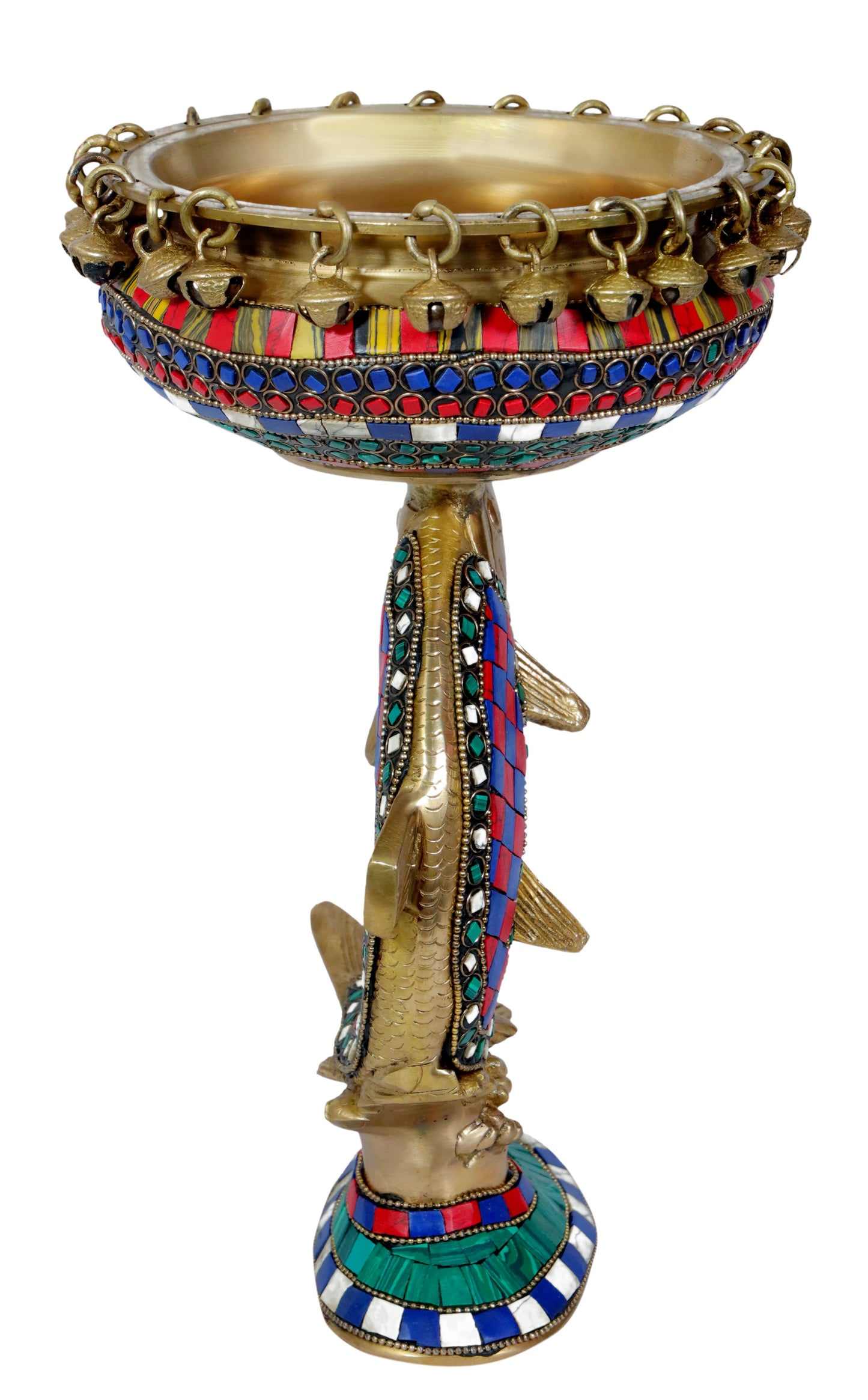 Brass Gem Stone Work Umi Urli Statue for Home and Decor Height 33 cm Weight 2.68 Kg