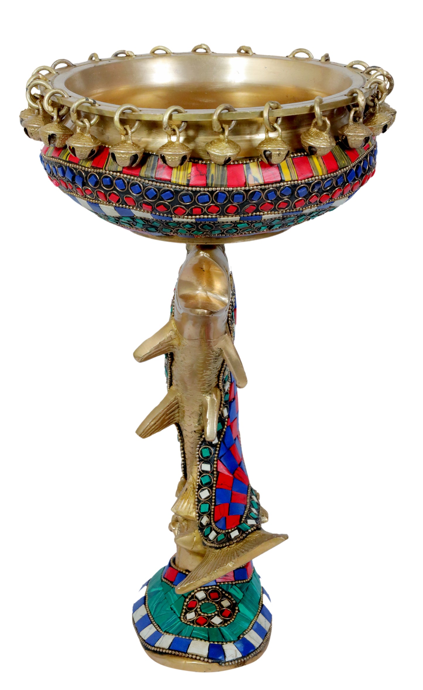 Brass Gem Stone Work Umi Urli Statue for Home and Decor Height 33 cm Weight 2.68 Kg