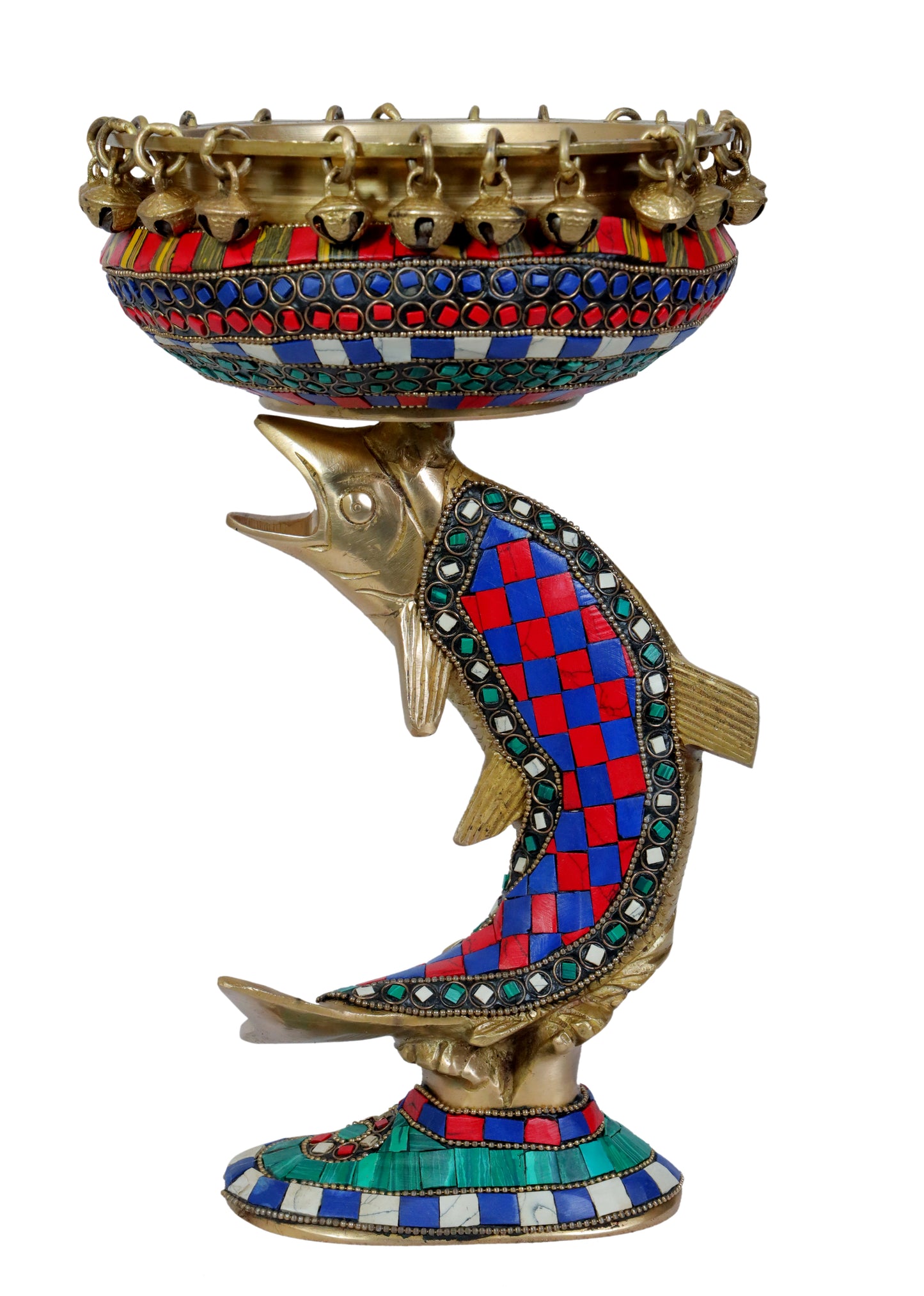Brass Gem Stone Work Umi Urli Statue for Home and Decor Height 33 cm Weight 2.68 Kg