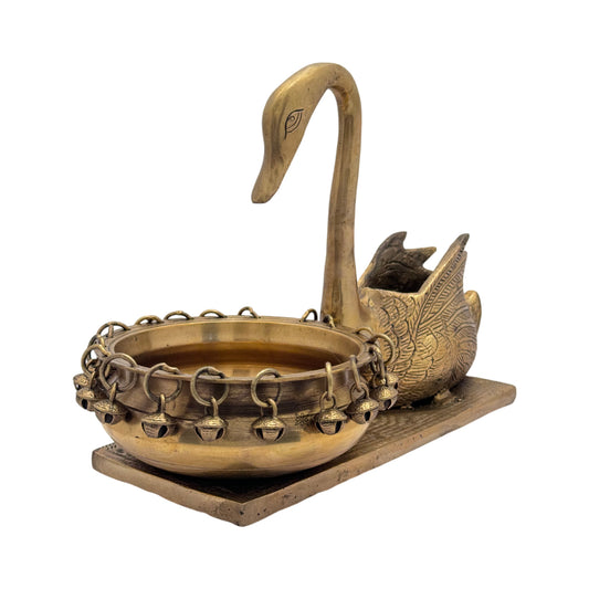 Brassaura® Brass Swan Urli Statue | Handcrafted Decorative Centerpiece | Height 12.2 Inches & Weight 4.2 Kgs