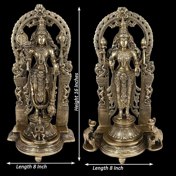 Brass Golden Vishnu Laxmi Statue Home Decor and Gift Items Height 16 cm Weight 12 Kg
