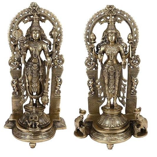 Brass Golden Vishnu Laxmi Statue Home Decor and Gift Items Height 16 cm Weight 12 Kg