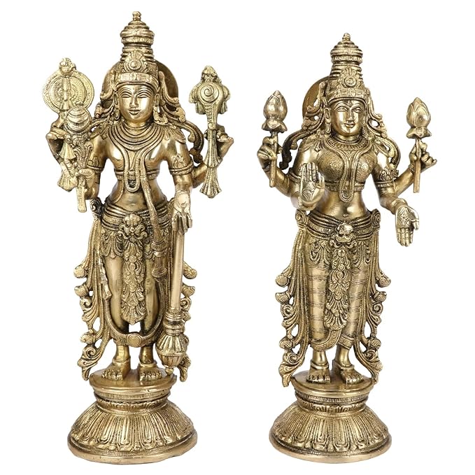 Brass Vishnu Laxmi Murti for Home and Decor Height 36 cm Weight 7.5 Kg