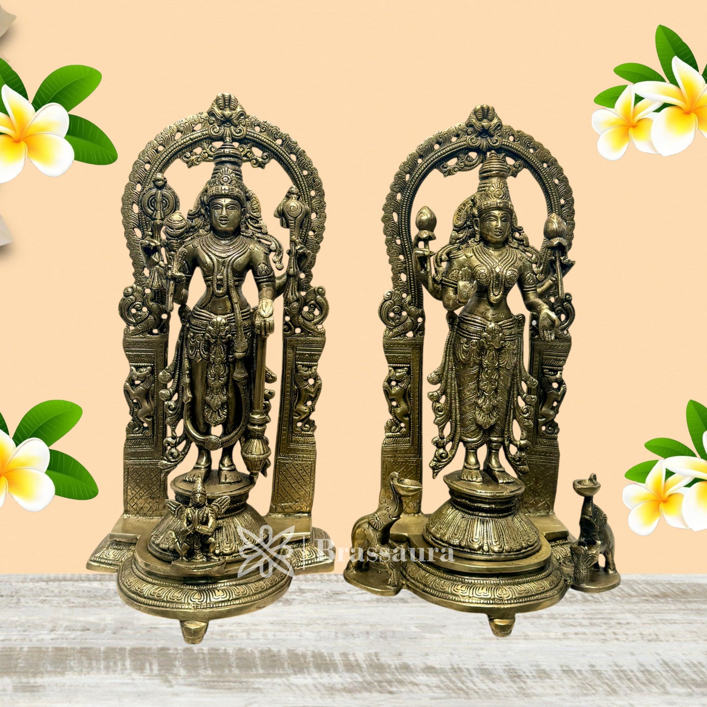 Brass Vishnu Laxmi Murti for Home and Decor Height 12 Inch Weight 12 Kg