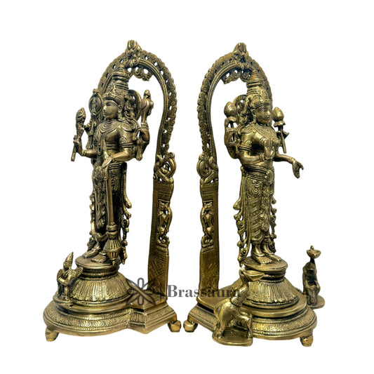 Brassaura™ Brass Vishnu Laxmi – Height 12 Inches & Weight 12 Kgs | Premium Brass Deity Sculpture for Home Temple