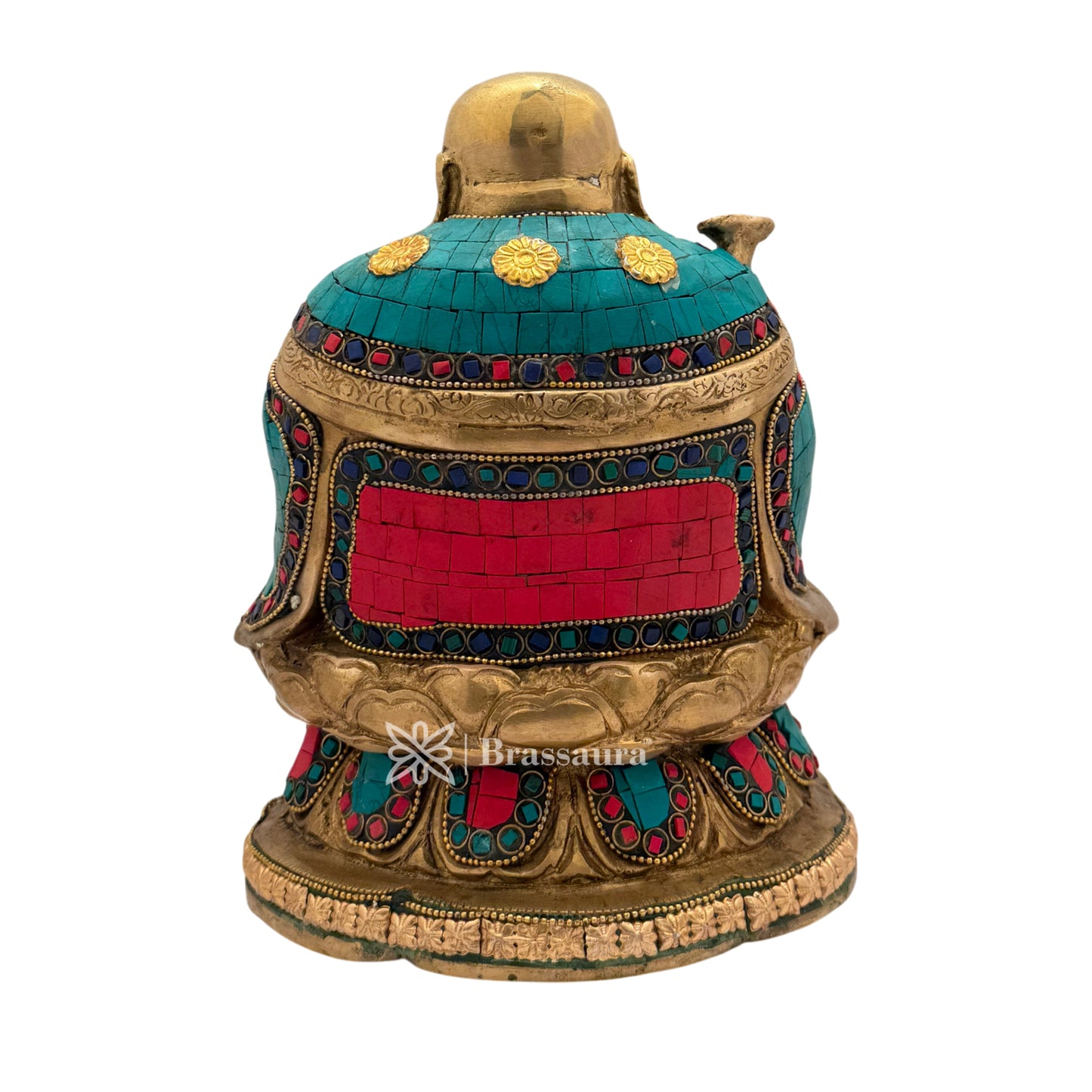 Brassaura™ Brass Gem Stone Work Sitting Laughing Buddha Religious Home Decor