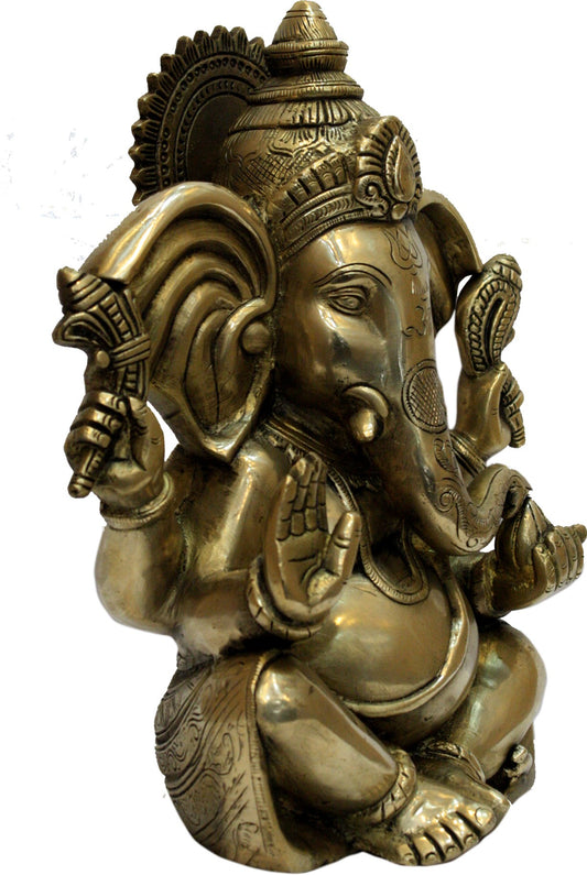 Brassaura™ Brass Gold Color Ganesha Statue | Height 9.8 Inches & Weight 5.24 Kgs