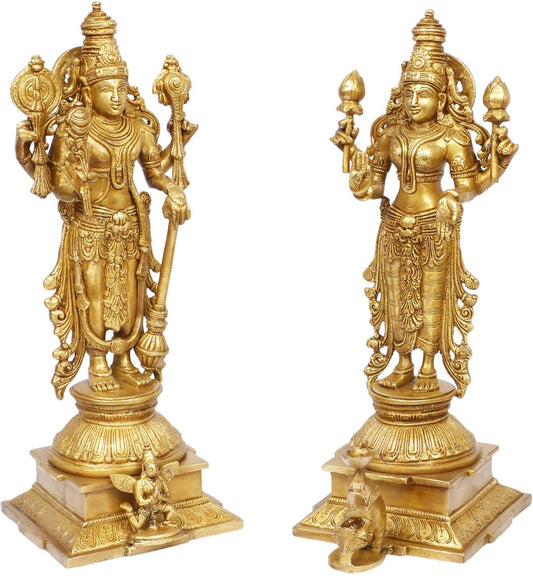 Brass Golden Vishnu Laxmi Murti Home Decor and Gift Weight 9.5 Kg Height 40 cm