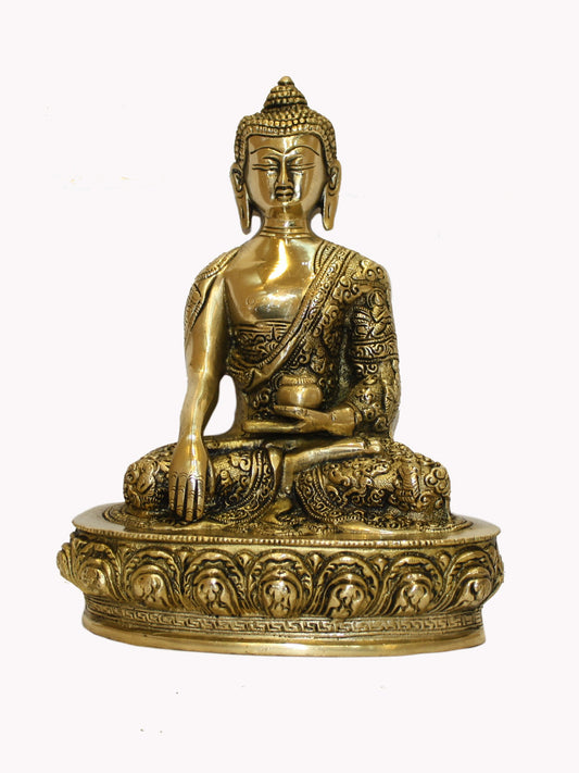 पीतल की बुद्ध वितर्क प्रतिमा, सुनहरा रंग, वज़न 2.67 किलोग्राम, ऊँचाई 15 से.मी.