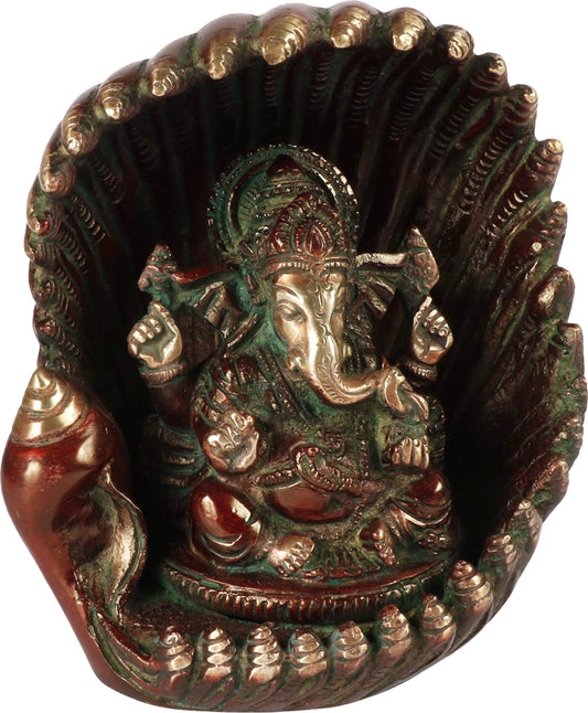 Brassaura™ Brass Gemstone Work Ganesha Statue – Height 9.84 inches | Weight 2.2 kgs