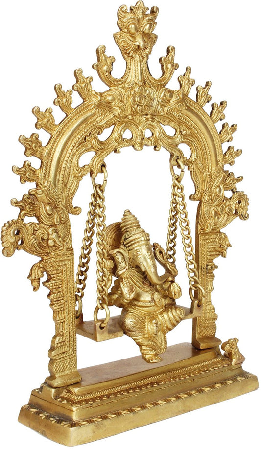 Brassaura Exquisite Brass Ganesha Jhula for Home & Temple Décor | Height 11.8 Inches