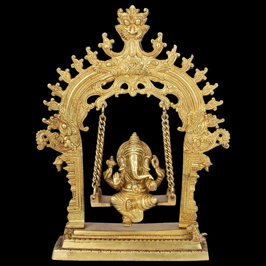 Brassaura™ Exquisite Brass Ganesha Jhula for Home & Temple Décor | Height 11.8 Inches & Weight 1.7 Kgs