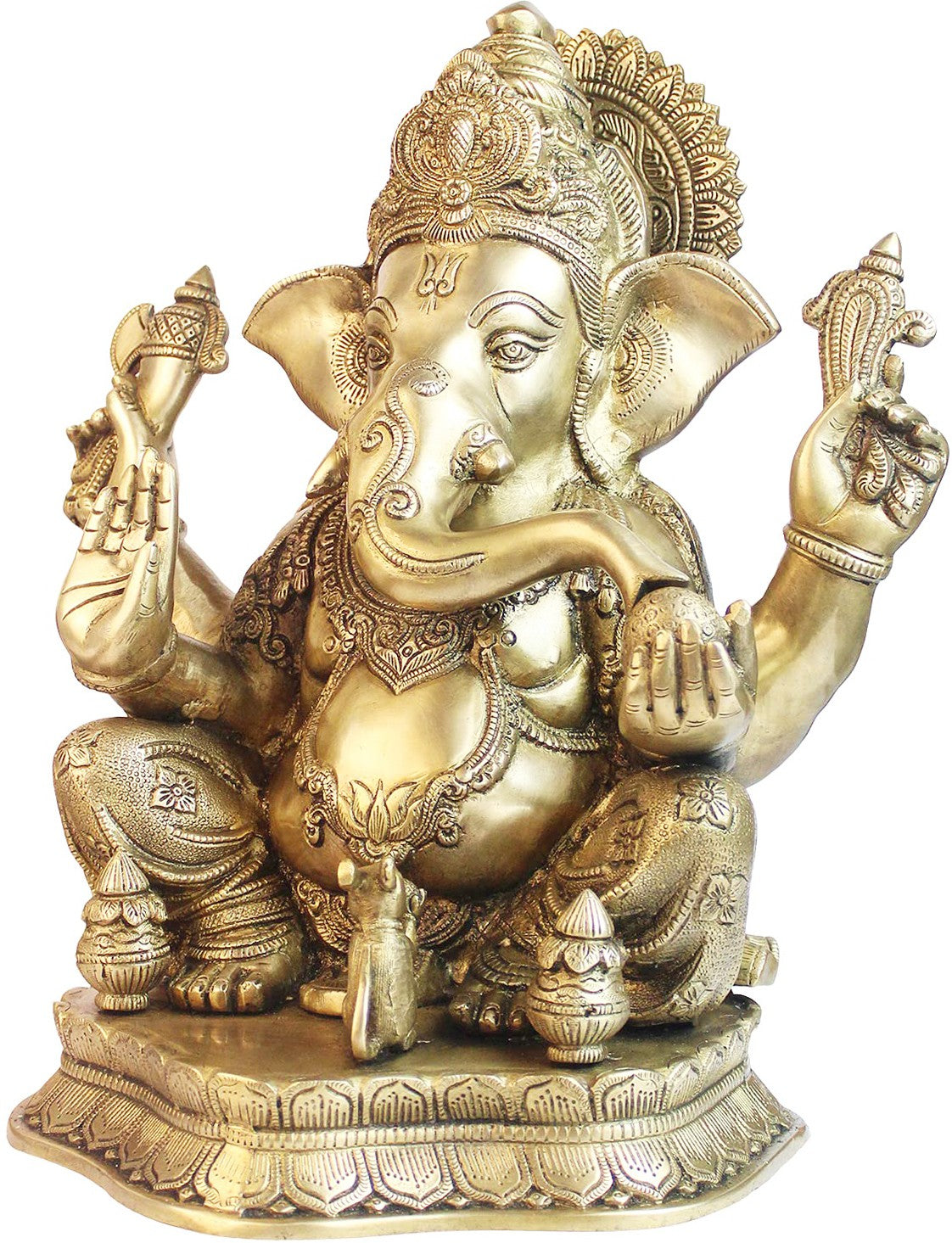 Brassaura™ Brass Big Ganesha Idol – Height 15.35 inches & Weight 14 kgs | Traditional Ganesha Murti for Home & Pooja Room