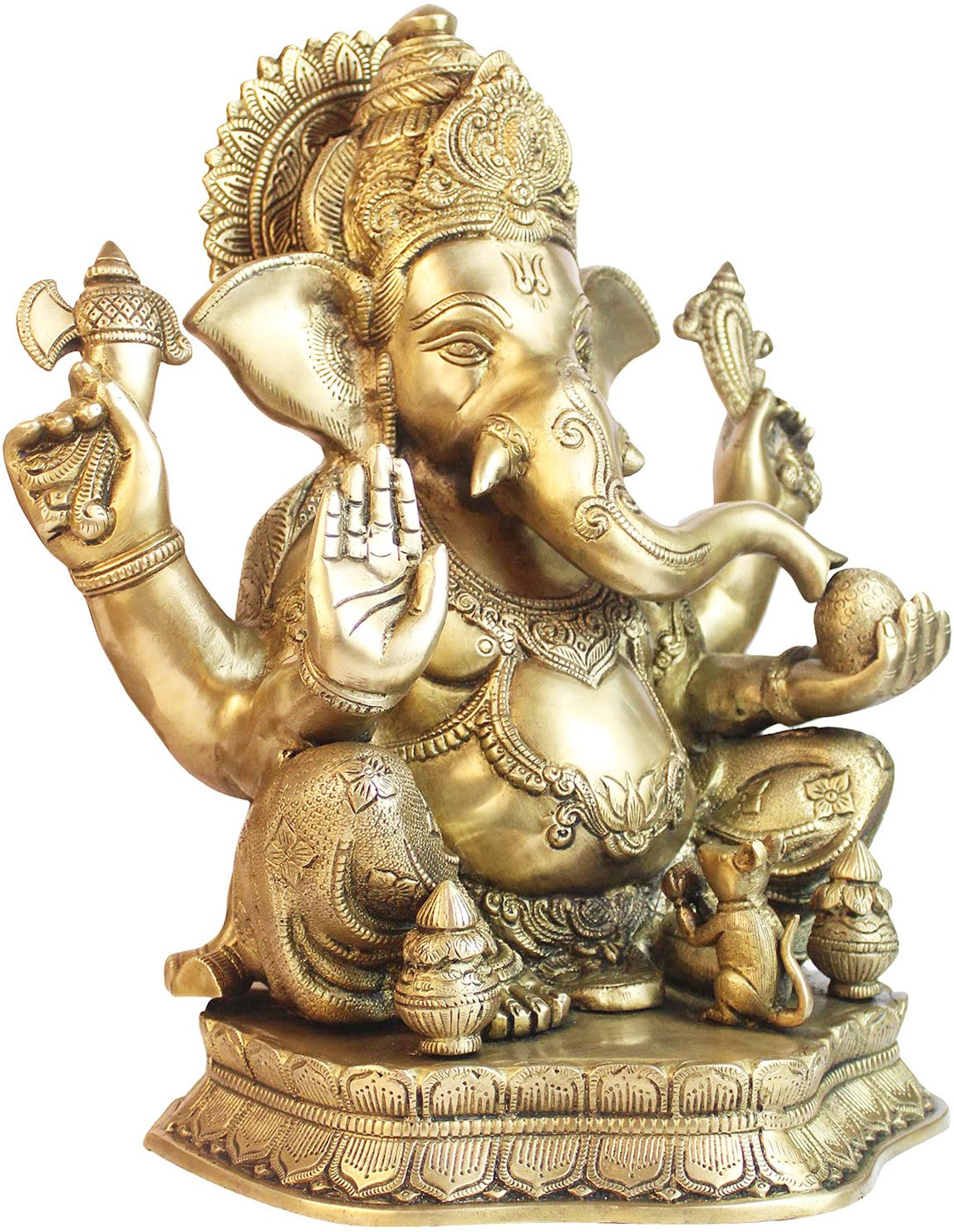 Brassaura™ Brass Big Ganesha Idol – Height 15.35 inches & Weight 14 kgs | Traditional Ganesha Murti for Home & Pooja Room