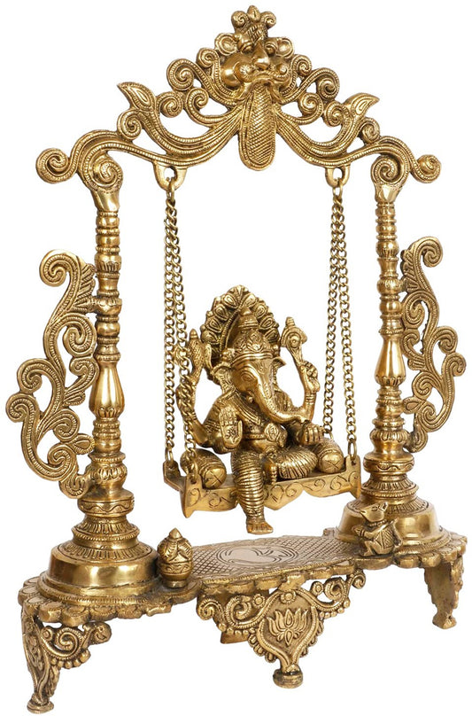 Brassaura™ Brass Ganesha Jhula Idol – Height 55 cm & Weight 7.8 Kgs | Temple & Pooja Décor