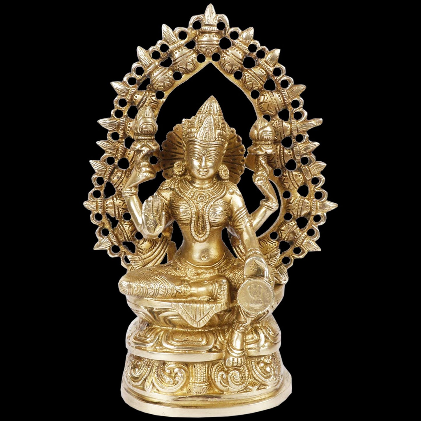 Brassaura™ Classic Brass Laxmi Statue – Height 12 Inches & Weight 3 Kgs | Puja Room Idol