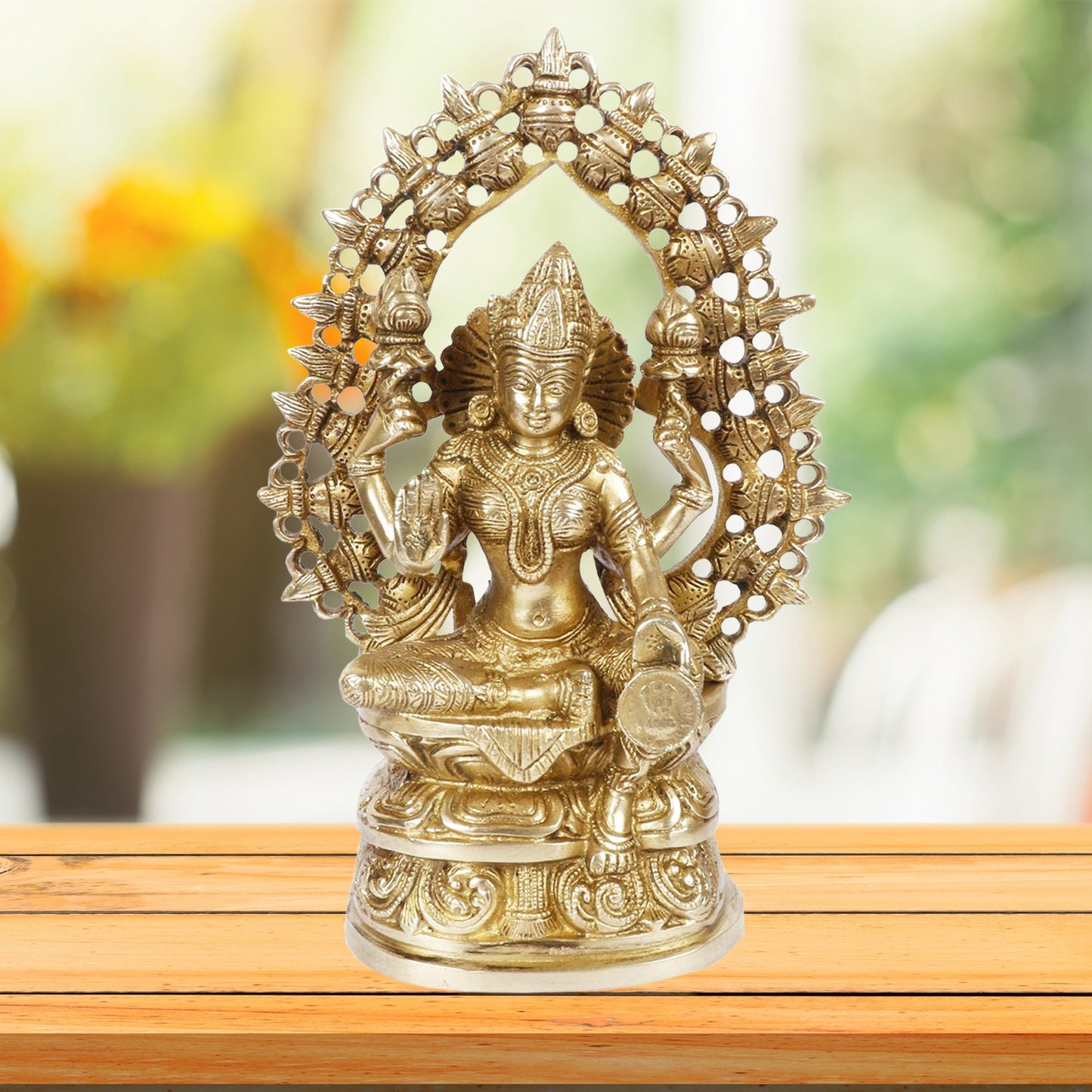 Brassaura™ Classic Brass Laxmi Statue – Height 12 Inches & Weight 3 Kgs | Puja Room Idol
