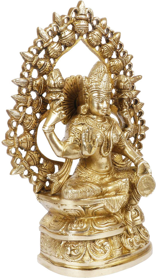Brassaura™ Classic Brass Laxmi Statue – Height 12 Inches & Weight 3 Kgs | Puja Room Idol