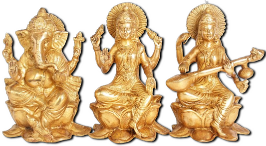 Brassaura™ ब्रास लक्ष्मी गणेश सरस्वती मूर्ति - ऊंचाई 4 इंच और वज़न 10.36 किलोग्राम | घर और मंदिर की मूर्ति