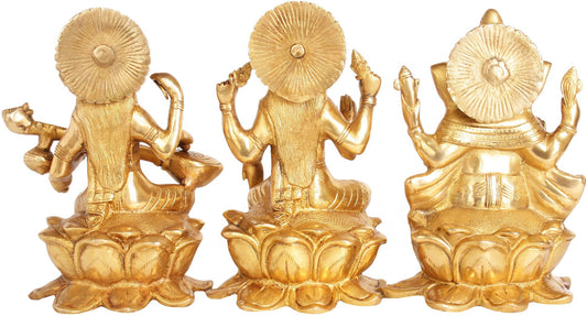 Brassaura™ Brass Laxmi Ganesha Saraswati Idol – Height 4 Inches & Weight 10.36 Kgs | Home & Temple Murti