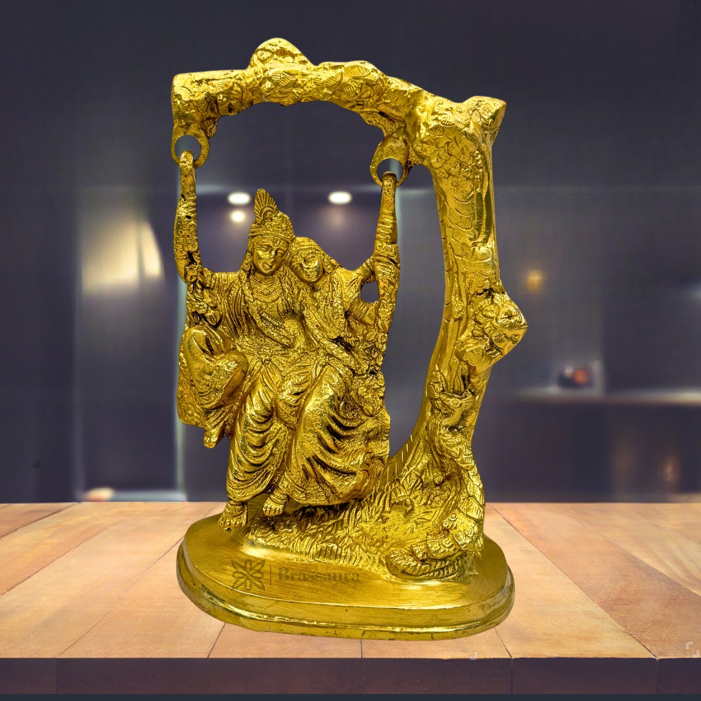 Brassaura™ Radha Krishna Murti | Pure Brass Handcrafted Idol | Height 20 cm (7.87 Inches) & Weight 1.2 Kgs