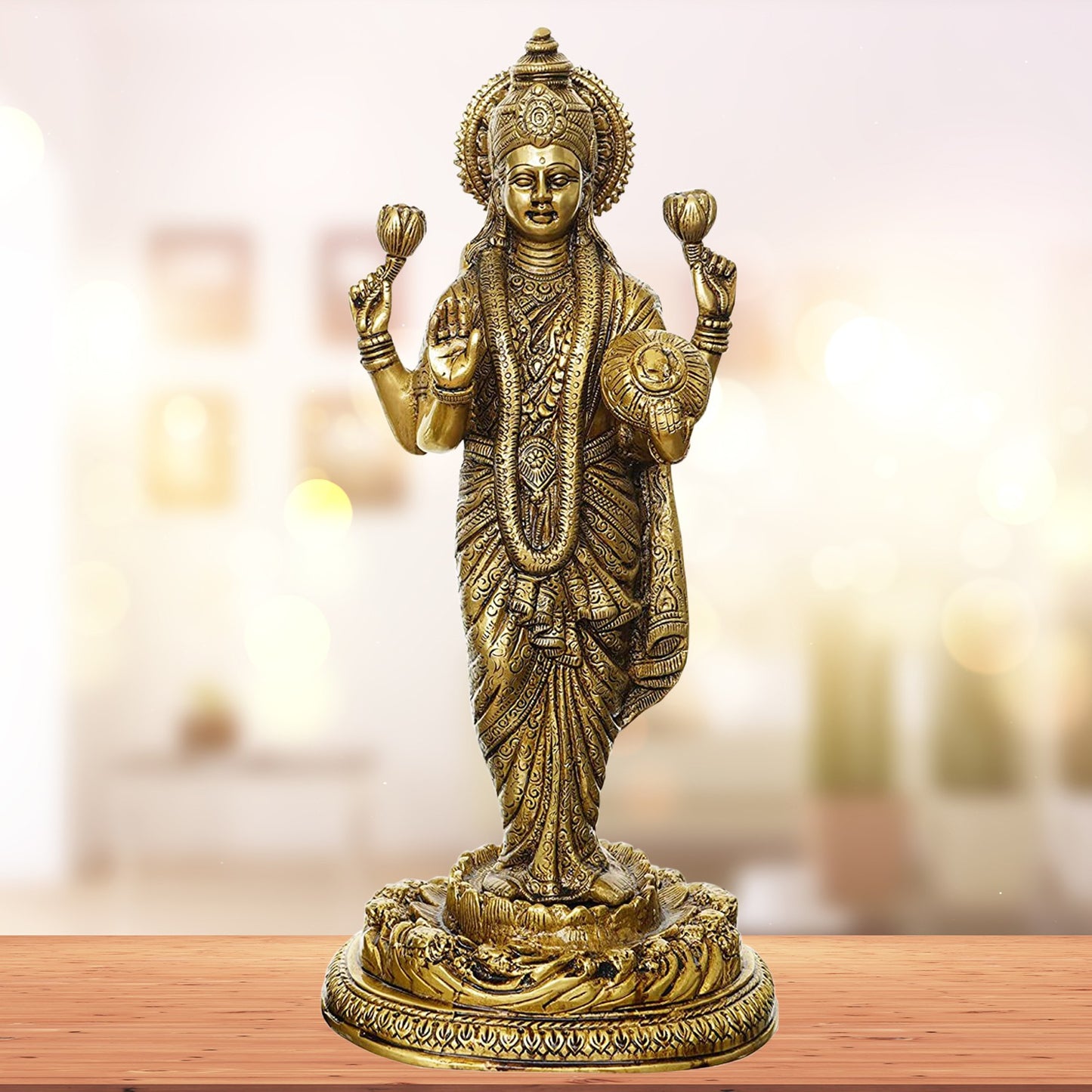 Brassaura™ Sacred Brass Laxmi Murti – Height 18 Inches & Weight 7 Kgs | Spiritual Home Idol