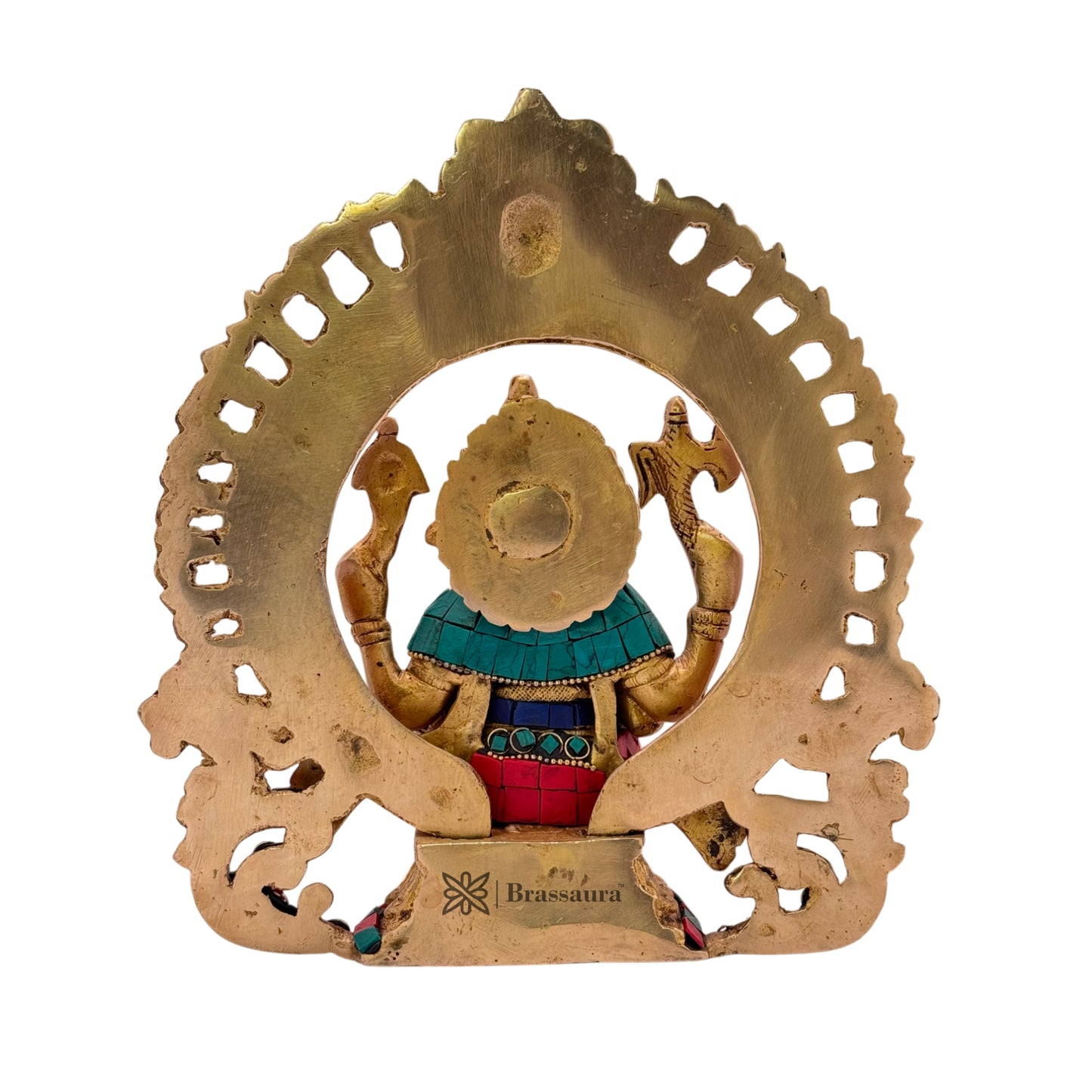Brass Gem Stone Work Ring Ganesha Statue For Home Decor Weight 2.6 Kg And Height 27 Cm