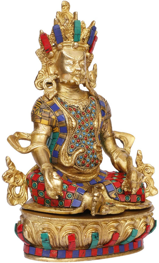 Brassaura™ Brass Gem Stone Work Kuber Idol – Height 14 Inches & Weight 4.8 Kgs | Religious & Cultural Décor