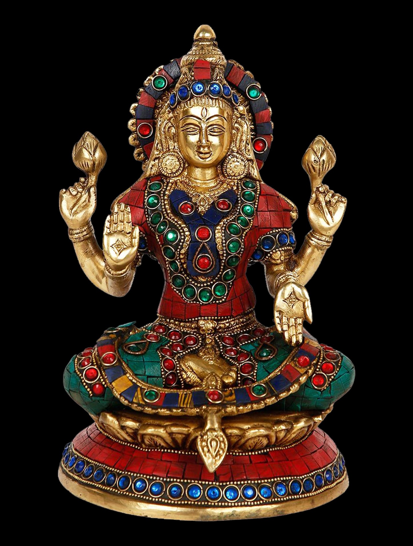Brassaura™ Brass Gem Stone Work Goddess Laxmi Murti – Height 9.6 Inches & Weight 3.44 Kgs | Home & Temple Idol