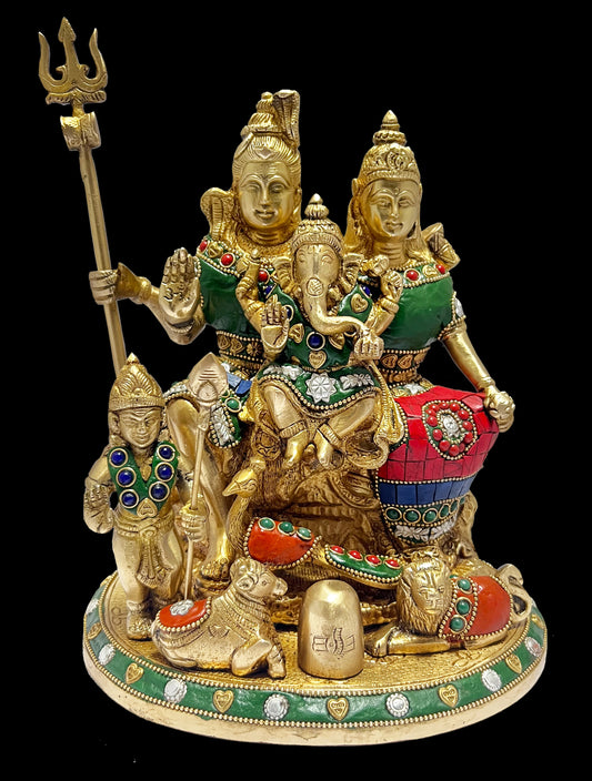Brass Gem Stone Work Shiv parivaar Murti for Home and Decor Height 30 cm Weight 5 Kg