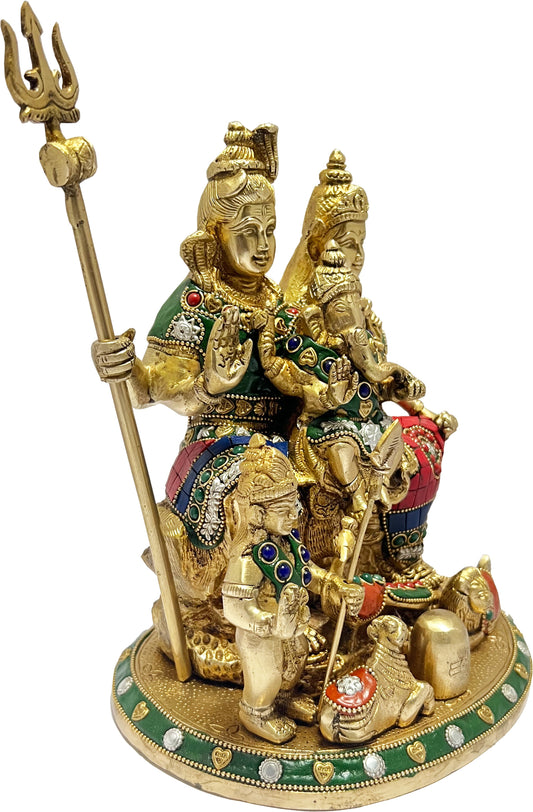 Brassaura® Brass Shiv Pariwaar Statue | Divine Shiva Family Idol | Height 9.5 Inches