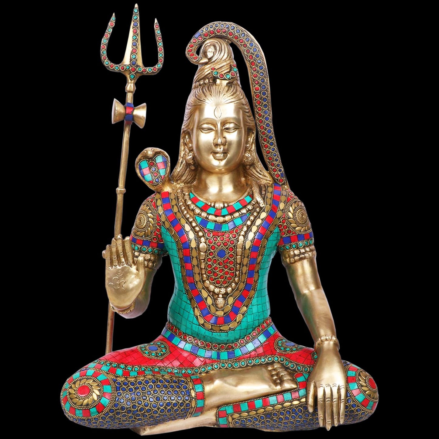 Brassaura™ Brass Shiva Idol Adorned with Gem Stones –– Height 20 Inches & Weight 13.7 Kgs | Traditional Décor