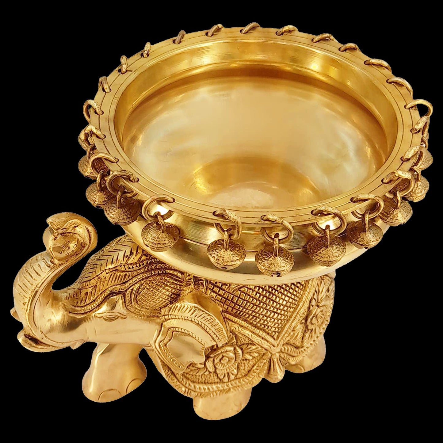 Brass Urli with Elephant Statue for Home Decor Weight 3.1 Kg Height 24 cm