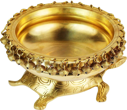 Brass Urli with Tortoise Statue Home Decor Gift Height 12 cm and Weight 2.5 Kg