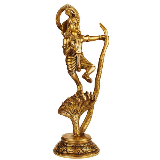 Brass Krishna On Kaliya Naag Murti for Home and Decor Living Room Height 36 cm Weight 2.5 Kg