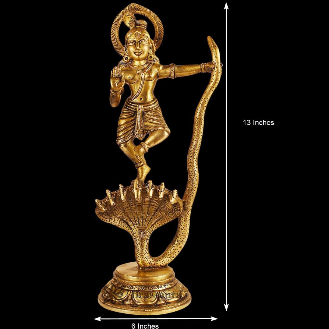 Brass Krishna On Kaliya Naag Murti for Home and Decor Living Room Height 36 cm Weight 2.5 Kg