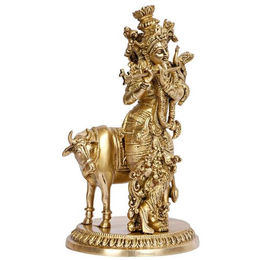 Brass Krishna Statue for Home and Decor and Height 27 cm Weight 3 Kg