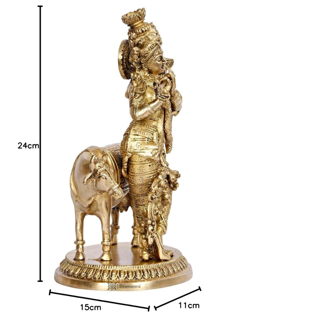 Brass Krishna Statue for Home and Decor and Height 27 cm Weight 3 Kg