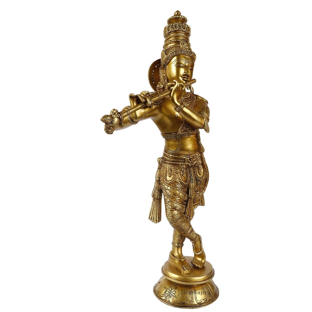 Brass Krishna Statue For Home Decor Weight 9.5 Kg And Height 61 Cm
