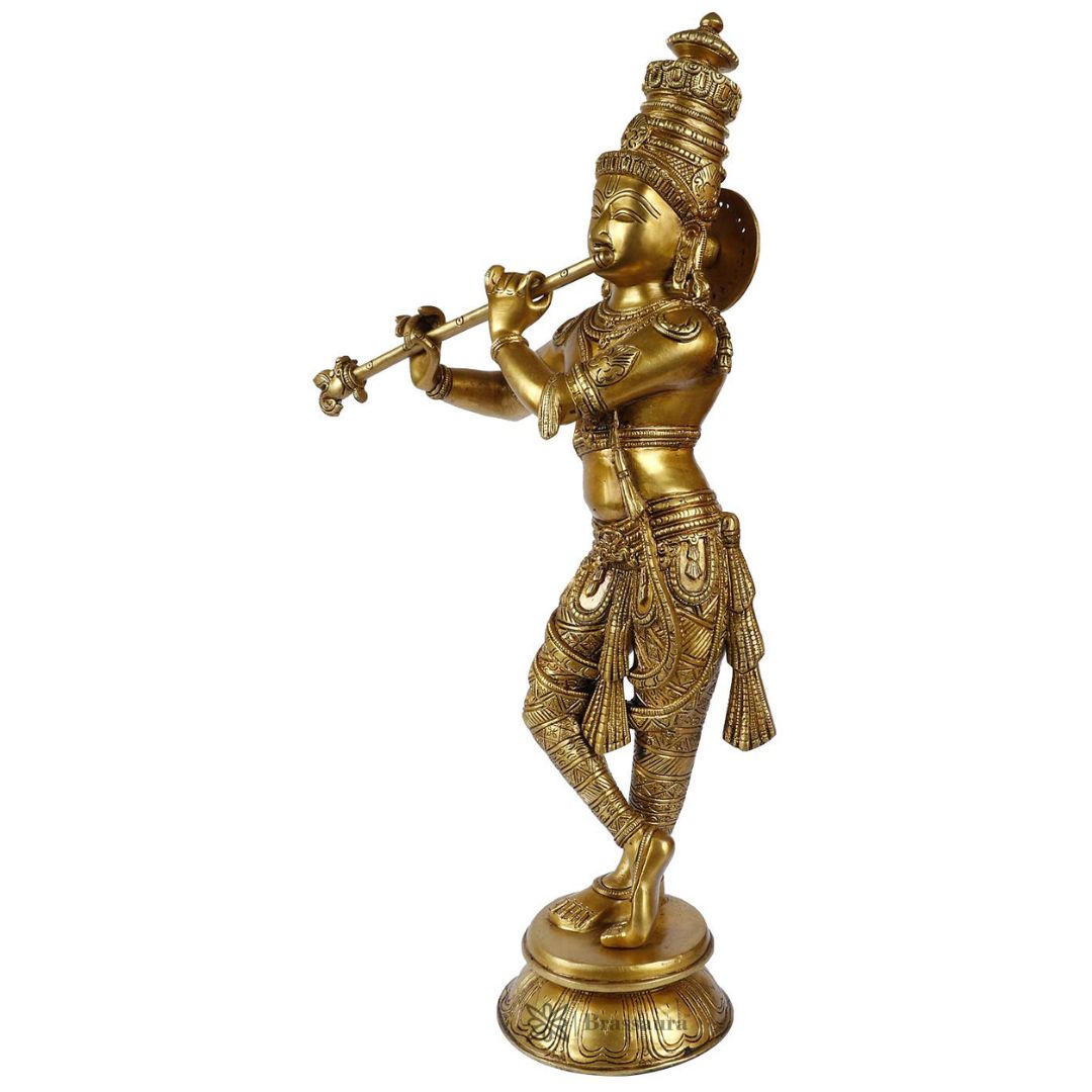 Brass Krishna Statue For Home Decor Weight 9.5 Kg And Height 61 Cm