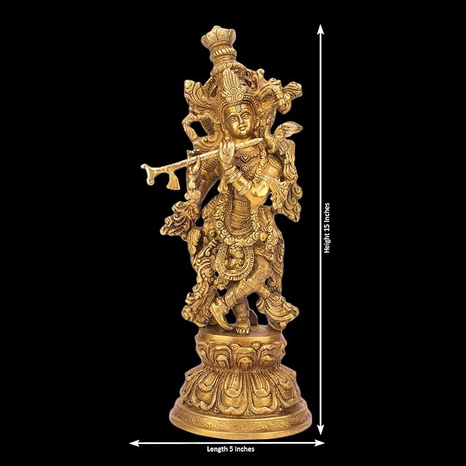 Brass Krishna with Flute Murti for Home and Decor Height 41 cm Weight 4.5 Kg