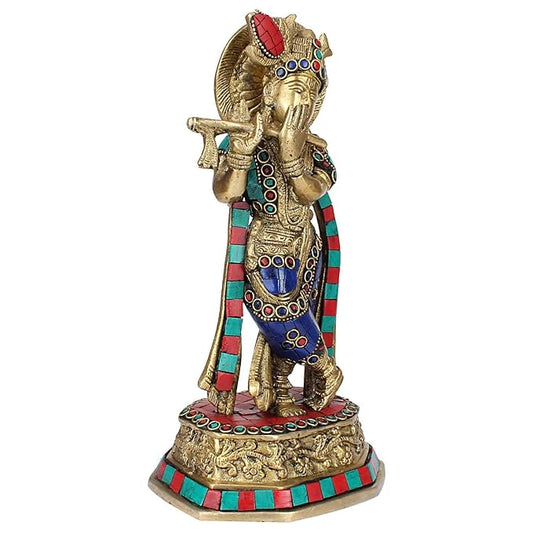 Brass Gem Stone Work Krishna Murti for Home and Decor Height 33 cm Weight 2 Kg