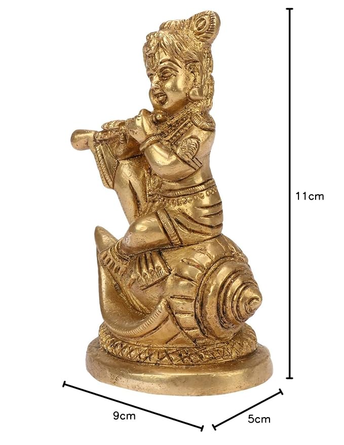 Brass Krishna Murti for Home and Decor Living Room Handmade Height 14 cm Weight 600 Gram